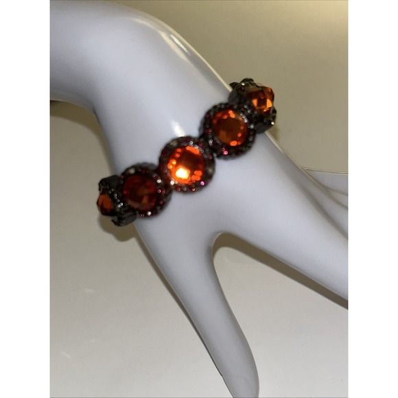 Vintage Bracelet Faceted Amber And Rhinestone Stretch Old Money Boho WhimsiGoth - Picture 5 of 6